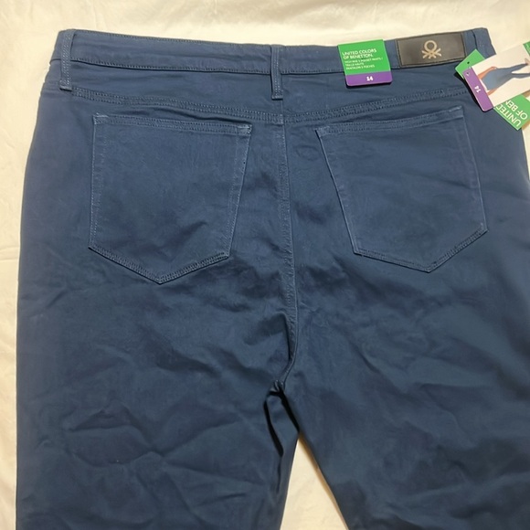 NWT United Colors of Benetton Teal Blue Pants High Rise 5-Pockets sz 14 - Picture 5 of 5